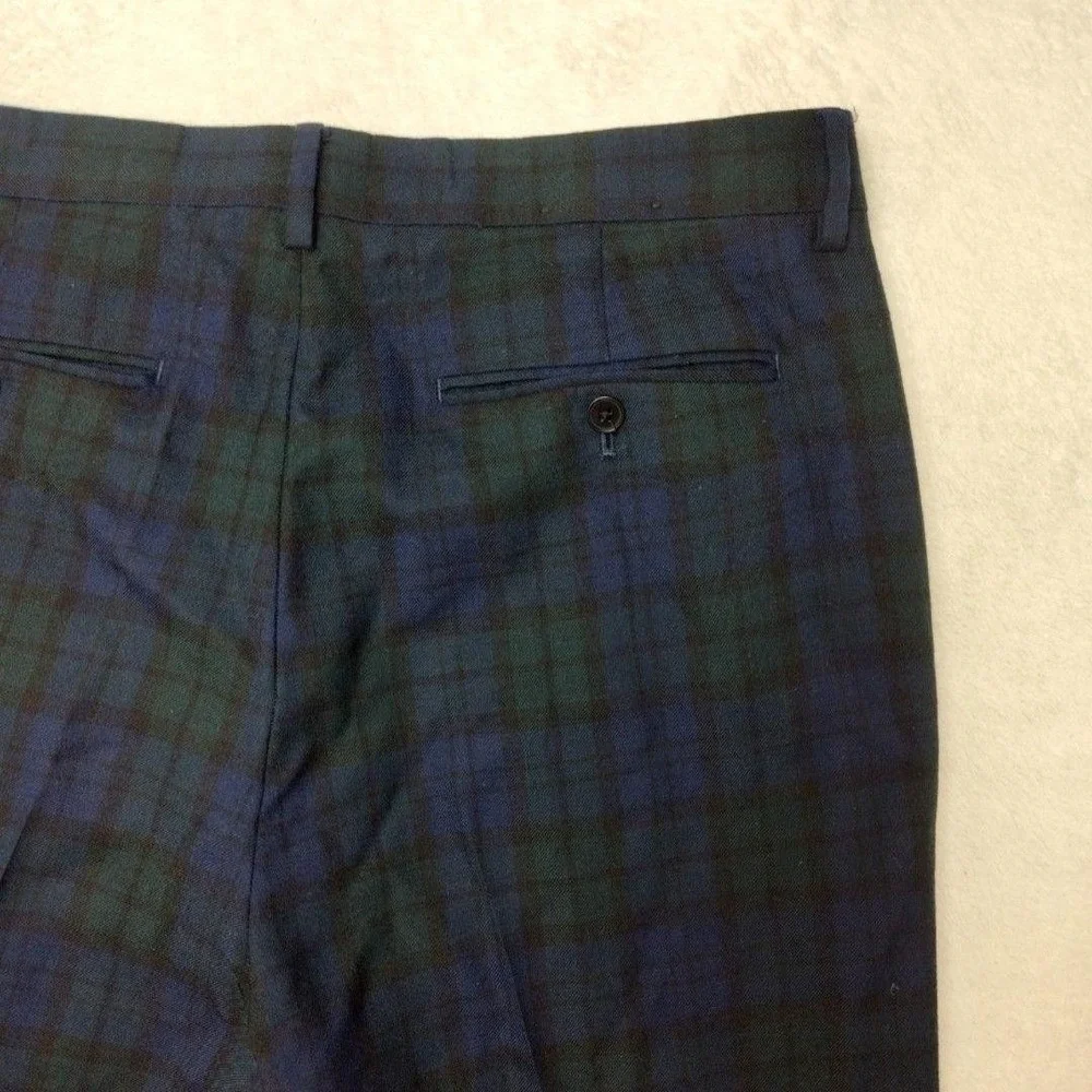 Banana Republic Pants Mens 33x34 Green Blackwatch Plaid Tweed Wool Tapered Dress